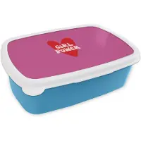 MuchoWow Broodtrommel Blauw - Lunchbox Girl power - Hart - Roze - Rood - Brooddoos 18x12x6 cm - Brood lunch box - Broodtrommels voor kinderen en volwassenen