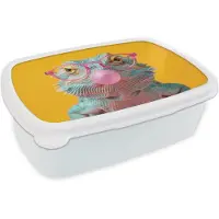 MuchoWow Broodtrommel Wit - Lunchbox Kameleon - Kauwgom - Kleurrijk - Brooddoos 18x12x6 cm - Brood lunch box - Broodtrommels voor kinderen en volwassenen