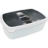 MuchoWow Broodtrommel Wit - Lunchbox Stenen - Lotus - Grijs - Brooddoos 18x12x6 cm - Brood lunch box - Broodtrommels voor kinderen en volwassenen