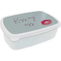 MuchoWow Broodtrommel Wit - Lunchbox Kiss my ass - Lip - Blauw - Brooddoos 18x12x6 cm - Brood lunch box - Broodtrommels voor kinderen en volwassenen