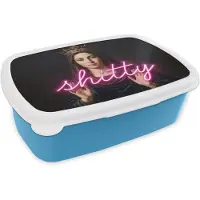 MuchoWow Broodtrommel Blauw - Lunchbox Ironisch - Tekst - Neon - Brooddoos 18x12x6 cm - Brood lunch box - Broodtrommels voor kinderen en volwassenen