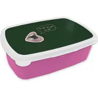 MuchoWow Broodtrommel Roze - Lunchbox Illustratie - Mond - Donkergroen - Tekstwolkje - Brooddoos 18x12x6 cm - Brood lunch box - Broodtrommels voor kinderen en volwassenen