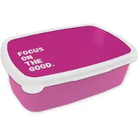 MuchoWow Broodtrommel Roze - Lunchbox Focus on the good - Roze - Simple - Brooddoos 18x12x6 cm - Brood lunch box - Broodtrommels voor kinderen en volwassenen