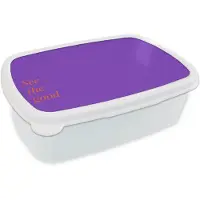 MuchoWow Broodtrommel Wit - Lunchbox See the good - Oranje - Paars - Brooddoos 18x12x6 cm - Brood lunch box - Broodtrommels voor kinderen en volwassenen
