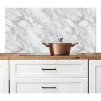 KitchenYeah Spatscherm keuken 120x60 cm - Kookplaat achterwand Grijs - Wit - Marmer print - Muurbeschermer - Spatwand fornuis - Hoogwaardig aluminium