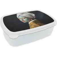 MuchoWow Broodtrommel Wit - Lunchbox Iconisch - Modern - Kleurrijk - Brooddoos 18x12x6 cm - Brood lunch box - Broodtrommels voor kinderen en volwassenen