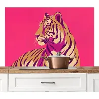 KitchenYeah Spatscherm keuken 120x80 cm - Kookplaat achterwand Tijger - Modern - Neon - Muurbeschermer - Spatwand fornuis - Hoogwaardig aluminium