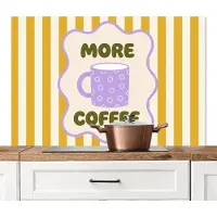 KitchenYeah Spatscherm keuken 120x80 cm - Kookplaat achterwand More coffee - Geel - Paars - Strepen - Mok - Muurbeschermer - Spatwand fornuis - Hoogwaardig aluminium