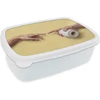 MuchoWow Broodtrommel Wit - Lunchbox Klassiek - Kunst - Humor - Brooddoos 18x12x6 cm - Brood lunch box - Broodtrommels voor kinderen en volwassenen