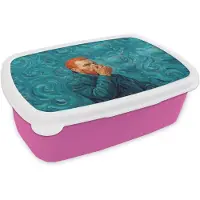 MuchoWow Broodtrommel Roze - Lunchbox Portret - Klassiek - Blauw - Brooddoos 18x12x6 cm - Brood lunch box - Broodtrommels voor kinderen en volwassenen