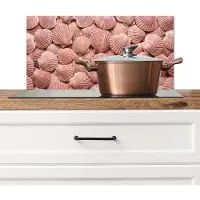 KitchenYeah Spatscherm keuken 60x30 cm - Kookplaat achterwand Schelpen - Patroon - Roze - Muurbeschermer - Spatwand fornuis - Hoogwaardig aluminium