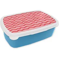 MuchoWow Broodtrommel Blauw - Lunchbox Speels - Patroon - Rood - Brooddoos 18x12x6 cm - Brood lunch box - Broodtrommels voor kinderen en volwassenen
