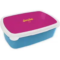 MuchoWow Broodtrommel Blauw - Lunchbox Smile - Stippen - Roze - Brooddoos 18x12x6 cm - Brood lunch box - Broodtrommels voor kinderen en volwassenen