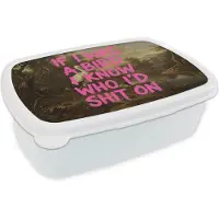 MuchoWow Broodtrommel Wit - Lunchbox Klassiek - Humor - Roze - Brooddoos 18x12x6 cm - Brood lunch box - Broodtrommels voor kinderen en volwassenen