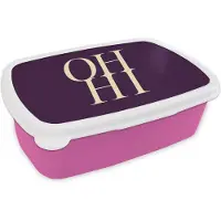 MuchoWow Broodtrommel Roze - Lunchbox Oh hi - Paars - Minimalistisch - Brooddoos 18x12x6 cm - Brood lunch box - Broodtrommels voor kinderen en volwassenen