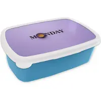 MuchoWow Broodtrommel Blauw - Lunchbox Maandag - Mok - Koffie - Paars - Brooddoos 18x12x6 cm - Brood lunch box - Broodtrommels voor kinderen en volwassenen
