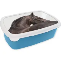 MuchoWow Broodtrommel Blauw - Lunchbox Portret - Paard - Elegant - Brooddoos 18x12x6 cm - Brood lunch box - Broodtrommels voor kinderen en volwassenen