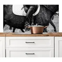KitchenYeah Spatscherm keuken 120x60 cm - Kookplaat achterwand Paard - Sport - Zwart - Wit - Muurbeschermer - Spatwand fornuis - Hoogwaardig aluminium