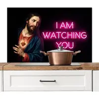KitchenYeah Spatscherm keuken 100x65 cm - Kookplaat achterwand Man - Tekst - Neon - Muurbeschermer - Spatwand fornuis - Hoogwaardig aluminium