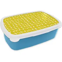 MuchoWow Broodtrommel Blauw - Lunchbox Stippen - Modern - Geel - Brooddoos 18x12x6 cm - Brood lunch box - Broodtrommels voor kinderen en volwassenen