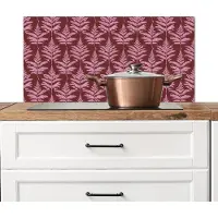 KitchenYeah Spatscherm keuken 80x40 cm - Kookplaat achterwand Blad - Patroon - Paars - Muurbeschermer - Spatwand fornuis - Hoogwaardig aluminium