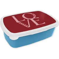 MuchoWow Broodtrommel Blauw - Lunchbox Love - Rood - Hatjes - Brooddoos 18x12x6 cm - Brood lunch box - Broodtrommels voor kinderen en volwassenen