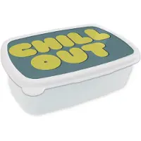 MuchoWow Broodtrommel Wit - Lunchbox Chill out - Geel - Blauw - Brooddoos 18x12x6 cm - Brood lunch box - Broodtrommels voor kinderen en volwassenen