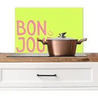 KitchenYeah Spatscherm keuken 60x40 cm - Kookplaat achterwand Groen - Smiley - Bonjour - Roze - Muurbeschermer - Spatwand fornuis - Hoogwaardig aluminium