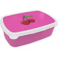 MuchoWow Broodtrommel Roze - Lunchbox Kers - Roze - Fruit - Brooddoos 18x12x6 cm - Brood lunch box - Broodtrommels voor kinderen en volwassenen
