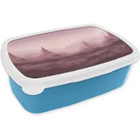 MuchoWow Broodtrommel Blauw - Lunchbox Landschap - Mistig - Roze - Brooddoos 18x12x6 cm - Brood lunch box - Broodtrommels voor kinderen en volwassenen