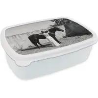 MuchoWow Broodtrommel Wit - Lunchbox Vrouw - Paard - Artistiek - Brooddoos 18x12x6 cm - Brood lunch box - Broodtrommels voor kinderen en volwassenen