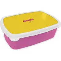 MuchoWow Broodtrommel Roze - Lunchbox Smile - Geel - Roze - Brooddoos 18x12x6 cm - Brood lunch box - Broodtrommels voor kinderen en volwassenen