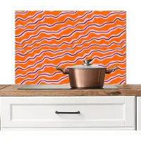 KitchenYeah Spatscherm keuken 80x55 cm - Kookplaat achterwand Retro - Golvend - Oranje - Muurbeschermer - Spatwand fornuis - Hoogwaardig aluminium