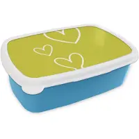 MuchoWow Broodtrommel Blauw - Lunchbox Groen - Hartjes - Wit - Brooddoos 18x12x6 cm - Brood lunch box - Broodtrommels voor kinderen en volwassenen