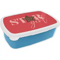 MuchoWow Broodtrommel Blauw - Lunchbox Star girl - Rood - Panter - Ster - Brooddoos 18x12x6 cm - Brood lunch box - Broodtrommels voor kinderen en volwassenen