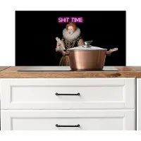 KitchenYeah Spatscherm keuken 90x45 cm - Kookplaat achterwand Portret - Humor - Neon - Muurbeschermer - Spatwand fornuis - Hoogwaardig aluminium