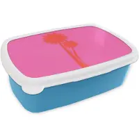 MuchoWow Broodtrommel Blauw - Lunchbox Palmbomen - Modern - Roze - Brooddoos 18x12x6 cm - Brood lunch box - Broodtrommels voor kinderen en volwassenen