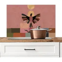 KitchenYeah Spatscherm keuken 90x60 cm - Kookplaat achterwand Illustratie - Vogel - Vlakken - Kleurrijk - Muurbeschermer - Spatwand fornuis - Hoogwaardig aluminium