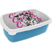 MuchoWow Broodtrommel Blauw - Lunchbox Cheers - Hond - Roze - Wijn - Brooddoos 18x12x6 cm - Brood lunch box - Broodtrommels voor kinderen en volwassenen