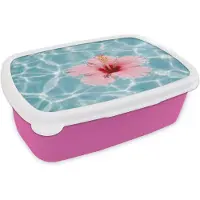 MuchoWow Broodtrommel Roze - Lunchbox Hibiscus - Water - Roze - Brooddoos 18x12x6 cm - Brood lunch box - Broodtrommels voor kinderen en volwassenen