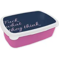 MuchoWow Broodtrommel Roze - Lunchbox Fuck what they think - Blauw - Cursief - Brooddoos 18x12x6 cm - Brood lunch box - Broodtrommels voor kinderen en volwassenen