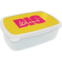 MuchoWow Broodtrommel Wit - Lunchbox Dream big - Geel - Roze - Brooddoos 18x12x6 cm - Brood lunch box - Broodtrommels voor kinderen en volwassenen