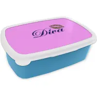 MuchoWow Broodtrommel Blauw - Lunchbox Diva - Lip - Panterprint - Roze - Brooddoos 18x12x6 cm - Brood lunch box - Broodtrommels voor kinderen en volwassenen