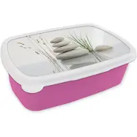 MuchoWow Broodtrommel Roze - Lunchbox Stenen - Sereen - Grijs - Brooddoos 18x12x6 cm - Brood lunch box - Broodtrommels voor kinderen en volwassenen