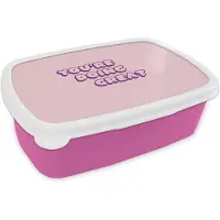 MuchoWow Broodtrommel Roze - Lunchbox You're doing great - Roze - Bubble letters - Brooddoos 18x12x6 cm - Brood lunch box - Broodtrommels voor kinderen en volwassenen
