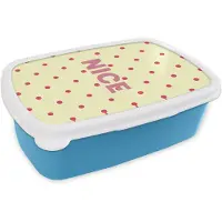 MuchoWow Broodtrommel Blauw - Lunchbox Nice - Stippen - Roze - Geel - Brooddoos 18x12x6 cm - Brood lunch box - Broodtrommels voor kinderen en volwassenen