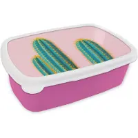 MuchoWow Broodtrommel Roze - Lunchbox Cactussen - Modern - Pastel - Brooddoos 18x12x6 cm - Brood lunch box - Broodtrommels voor kinderen en volwassenen