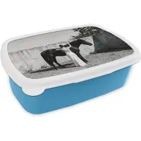MuchoWow Broodtrommel Blauw - Lunchbox Vrouw - Paard - Artistiek - Brooddoos 18x12x6 cm - Brood lunch box - Broodtrommels voor kinderen en volwassenen