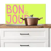 KitchenYeah Spatscherm keuken 80x40 cm - Kookplaat achterwand Groen - Smiley - Bonjour - Roze - Muurbeschermer - Spatwand fornuis - Hoogwaardig aluminium