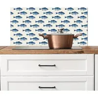 KitchenYeah Spatscherm keuken 90x45 cm - Kookplaat achterwand Vis - Patroon - Blauw - Muurbeschermer - Spatwand fornuis - Hoogwaardig aluminium